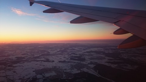 Winterlandschaft und Sonnenuntergang