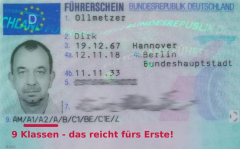 Das Ergebnis: Erst mal genügend Führerscheinklassen...